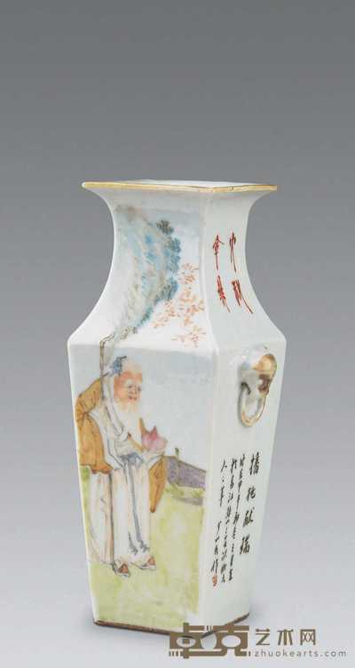 清光绪 浅降彩人物方瓶 高22cm；口径7.3cm；底径6cm
